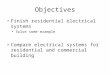 Objectives Finish residential electrical systems Solve some example Compare electrical systems for residential and commercial building