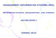 MANAGEMENT INFORMATION SYSTEMS (MIS) INFORMATION SYSTEMS, ORGANIZATIONS, AND STRATEGY LECTURE NOTES 3 SPRING 2010
