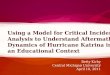 Betty Kirby Central Michigan University April 10, 2011 Using a Model for Critical Incident Analysis to Understand Aftermath Dynamics of Hurricane Katrina