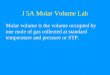 J 5A Molar Volume Lab Molar volume is the volume occupied by one mole of gas collected at standard temperature and pressure or STP