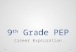 9 th Grade PEP Career Exploration. Overview 1.Review Colorado Career Cluster Model 2.Review 8 th grade survey results 3.Complete Colorado Career Cluster