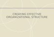 CREATING EFFECTIVE ORGANIZATIONAL STRUCTURE.. Traditional Forms of Organizational Structure Organizational structure  refers to formalized patterns of