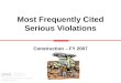 Most Frequently Cited Serious Violations Construction – FY 2007
