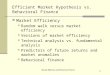 1 Efficient Market Hypothesis vs. Behavioral Finance Market Efficiency Random walk versus market efficiency Versions of market efficiency Technical analysis