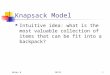 Notes 6IE3121 Knapsack Model Intuitive idea: what is the most valuable collection of items that can be fit into a backpack?