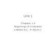 Unit 1 Chapters 1-4 Beginnings of Civilization 4 Million B.C.  200 B.C