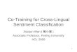 1 Co-Training for Cross-Lingual Sentiment Classification Xiaojun Wan ( 萬小軍 ) Associate Professor, Peking University ACL 2009