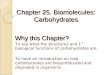 Chapter 25. Biomolecules: Carbohydrates Why this Chapter? To see what the structures and 1˚ biological functions of carbohydrates are To have an introduction
