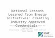 National Lessons Learned from Energy Initiatives: Creating Industry-Approved Credentials Pacific Northwest Center of Excellence for Clean Energy Summit