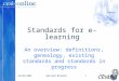 22/03/2006Bernard Blandin1 Standards for e-learning An overview: definitions, genealogy, existing standards and standards in progress
