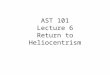 AST 101 Lecture 6 Return to Heliocentrism. What needs explaining Phases of the moon Diurnal motion of the Sun Annual motions of the stars Inferior planets