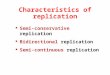 Characteristics of replication Semi-conservative replication Bidirectional replication Semi-continuous replication