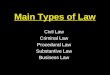 Main Types of Law Civil Law Criminal Law Procedural Law Substantive Law Business Law