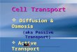 Cell Transport  Diffusion & Osmosis (aka Passive Transport)  Active Transport