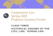 Comparative Law Spring 2003 Professor Susanna Fischer CLASS THREE HISTORICAL ORIGINS OF THE CIVIL LAW: ROMAN LAW