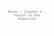 Notes – Chapter 4 – Forces in One Dimension. Force Force - Any push or pull acting on an object F = vector notation for the magnitude and direction F