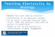 Teaching Electricity by Analogy  Nobody has ever seen an electron  Electricity is an abstract concept  If we teach a related concrete idea first, then