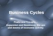 Business Cycles Peaks and Troughs… Expansion and Recession, the ups and downs of economic activity