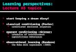 Learning perspectives: Lecture #3 topics  start keeping a dream diary!  classical conditioning (Pavlov)  conditioned emotional responses  operant conditioning