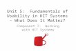 Unit 5: Fundamentals of Usability in HIT Systems – What Does It Matter? Component 7: Working with HIT Systems
