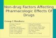 Non-drug Factors Affecting Pharmacologic Effects Of Drugs Group I Members: Andaya, Erwin B Brar, Rita Caangay, Ephraim Chen,Chun-Huang(Alex) Chen,Chun-Yu(Kim)