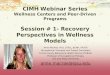 CIMH Webinar Series Wellness Centers and Peer-Driven Programs Session # 1- Recovery Perspectives in Wellness Models Anne MacRae, PhD, OTR/L, BCMH, FAOTA