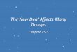The New Deal Affects Many Groups Chapter 15-3. The New Deal Brings new Opportunities The New deal would provide new opportunities for many including women