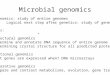 Microbial genomics Genomics: study of entire genomes Logical next step after genetics: study of genes Genomics: 1) â€œStructural genomicsâ€‌ * Determine and
