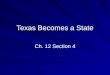 Texas Becomes a State Ch. 12 Section 4. Chapter 12.4 Texas Becomes a State I. The Texas Question A. Annexation an issue during Houston’s second term as