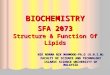 BIOCHEMISTRY SFA 2073 Structure & Function Of Lipids NIK NORMA NIK MAHMOOD-Ph.D (U.N.S.W) FACULTY OF SCIENCE AND TECHNOLOGY ISLAMIC SCIENCE UNIVERSITY