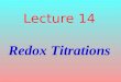Lecture 14 Redox Titrations. aA nalyte + bT itrant  cC + dD products Requirements: -One reaction with integer coefficients a and b - The reaction is
