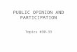 PUBLIC OPINION AND PARTICIPATION Topics #30-33. Study Guide Questions What normative prescriptions does democratic theory make about citizens’ level of