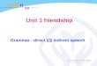 Unit 1 friendship Grammar : direct VS indirect speech