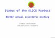 T.Peitzmann Status of the ALICE Project NIKHEF annual scientific meeting Thomas Peitzmann Universiteit Utrecht
