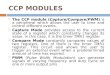 CCP MODULES  The CCP module (Capture/Compare/PWM) is a peripheral which allows the user to time and control different events.  Capture Mode provides