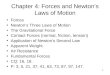 1 Chapter 4: Forces and Newton’s Laws of Motion Forces Newton’s Three Laws of Motion The Gravitational Force Contact Forces (normal, friction, tension)