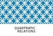 QUADTRATIC RELATIONS. A relation which must contain a term with x2 It may or may not have a term with x and a constant term (a term without x) It can