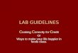 LAB GUIDELINES C ooking C orrectly for C redit Or Ways to make your life happier in foods class