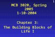 1 MCB 3020, Spring 2005 1-10-2004 Chapter 3: The Building Blocks of Life I