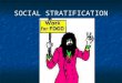 SOCIAL STRATIFICATION. WHAT IS SOCIAL STRATIFICATION? SYSTEM IN WHICH GROUPS OF PEOPLE ARE DIVIDED INTO LAYERS ACCORDING TO THEIR RELATIVE POWER, PROPERTY