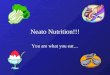 Neato Nutrition!!! You are what you eat…. The Vitals… Carbohydrates Fats Proteins Minerals Vitamins Water