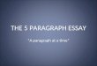 THE 5 PARAGRAPH ESSAY “A paragraph at a time”. How do we set up a 5 paragraph essay? The Introduction Paragraph: The Model The Body Paragraph: The 1-3-3