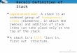 1 Recall Definition of Stack l Logical (or ADT) level: A stack is an ordered group of homogeneous items (elements), in which the removal and addition of