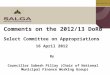 Www.salga.org.za Comments on the 2012/13 DoRB Select Committee on Appropriations 16 April 2012 By Councillor Subesh Pillay (Chair of National Municipal