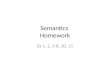 Semantics Homework Ex 1, 2, 5-8, 10, 11. Exercise 1-1 The referents of pronouns Which words are shifting referents a.I am going to eat lunch. b.You look