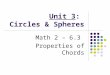 Unit 3: Circles & Spheres Math 2 – 6.3 Properties of Chords