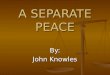 A SEPARATE PEACE By: John Knowles. “ All of my books are based on places, places I know very well and feel very deeply about. I begin with that place