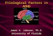 Etiological Factors in ADHD Article: Maternal Lifestyle Factors in Pregnancy Risk of ADHD James H. Johnson, Ph.D. University of Florida