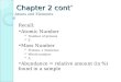 Chapter 2 cont’ Atoms and Elements Recall: Atomic Number Number of protons Z Mass Number Protons + Neutrons Whole number A Abundance = relative amount