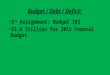 Budget / Debt / Deficit 1 st Assignment: Budget 101 $3.8 Trillion for 2015 Federal Budget
